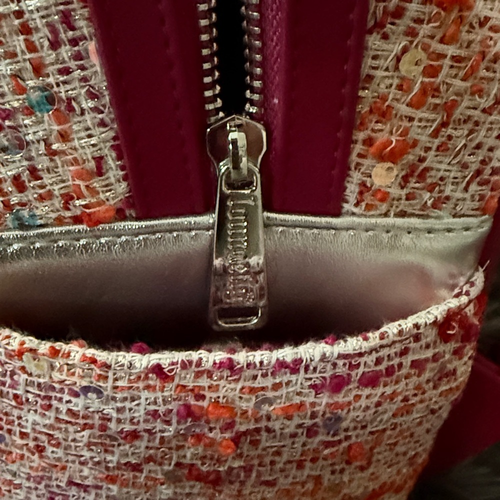 Disney Pink and Red Tweed sparkle loungefly backpack - Picture 7 of 8